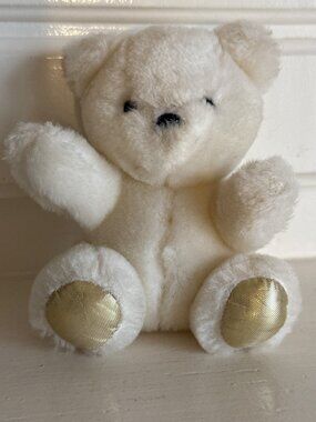 Vintage 1988 Dakin White Teddy Bear Gold Metallic Paws Plush 80s Toy